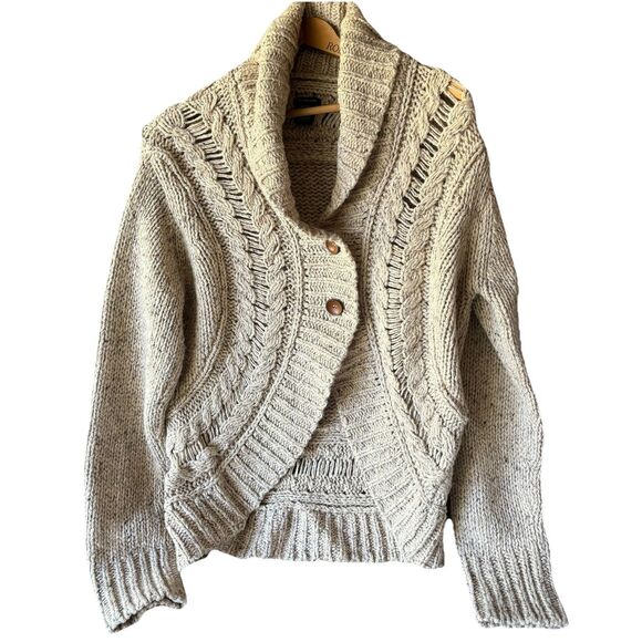 Calvin Klein Wool Blend Chunky Cable Knit Two Button Front Cardigan XL Beige - Picture 7 of 13